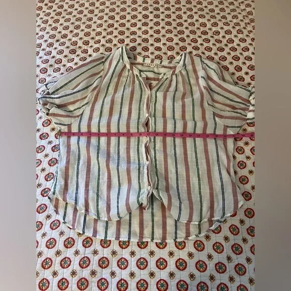 Xirena Chesney Striped Blouse 100% Cotton Short Sleeve Lightweight Blouse Size M - Picture 9 of 10